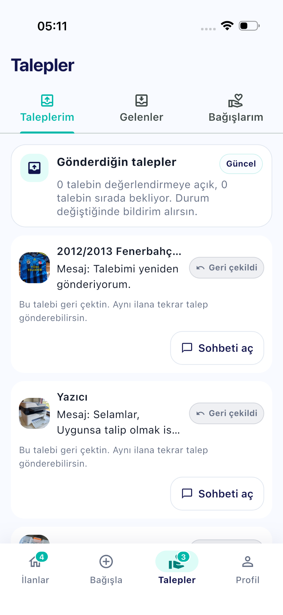 Senkullan talepler ekranı